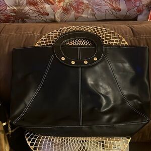 Black and Gold Tote with Structured Leather Design
